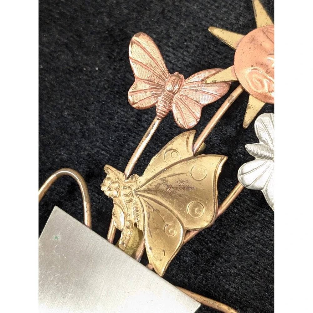 Vintage‎ Artisan Sun Sunflower Butterfly Brooch Mixed Metal